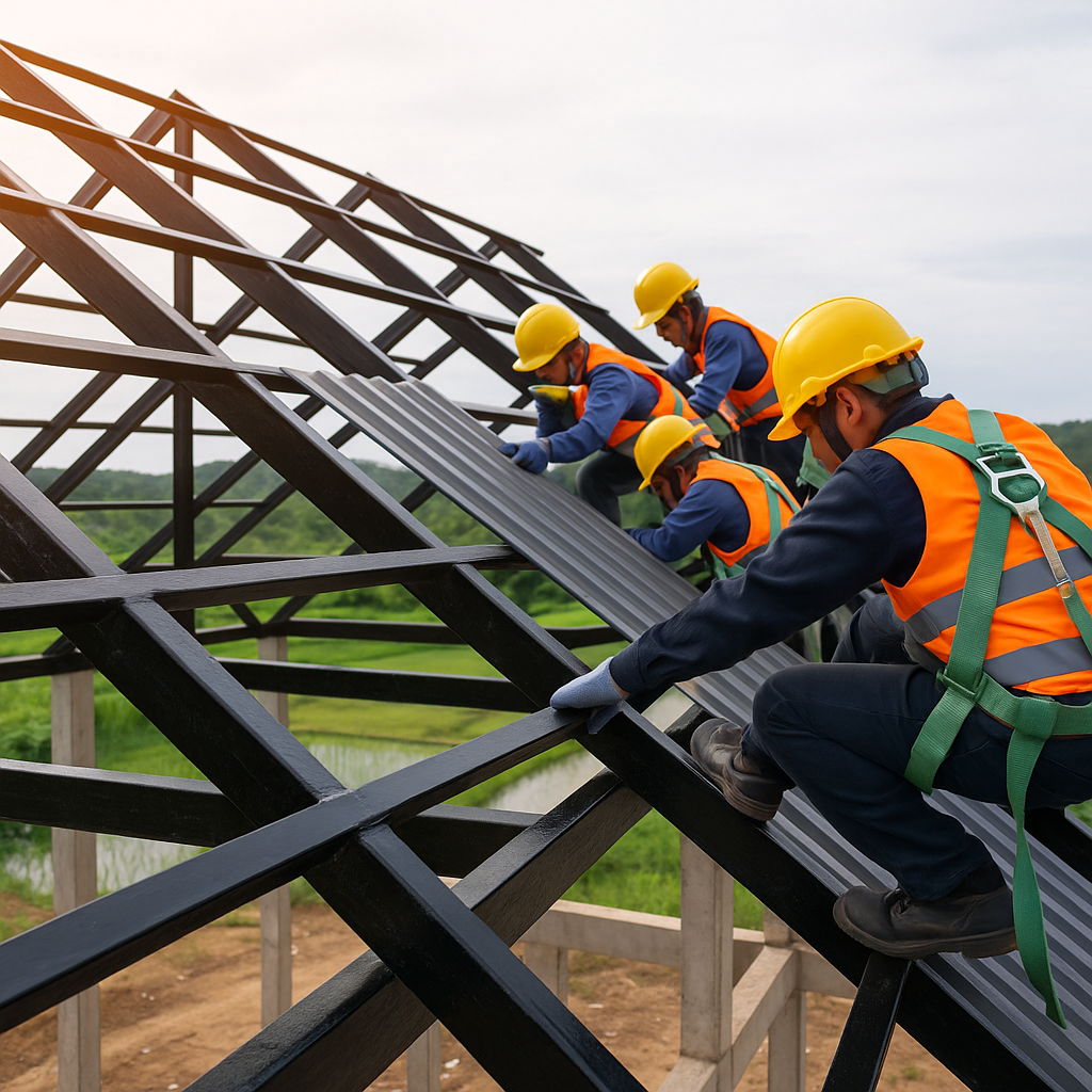 Professional roofing team